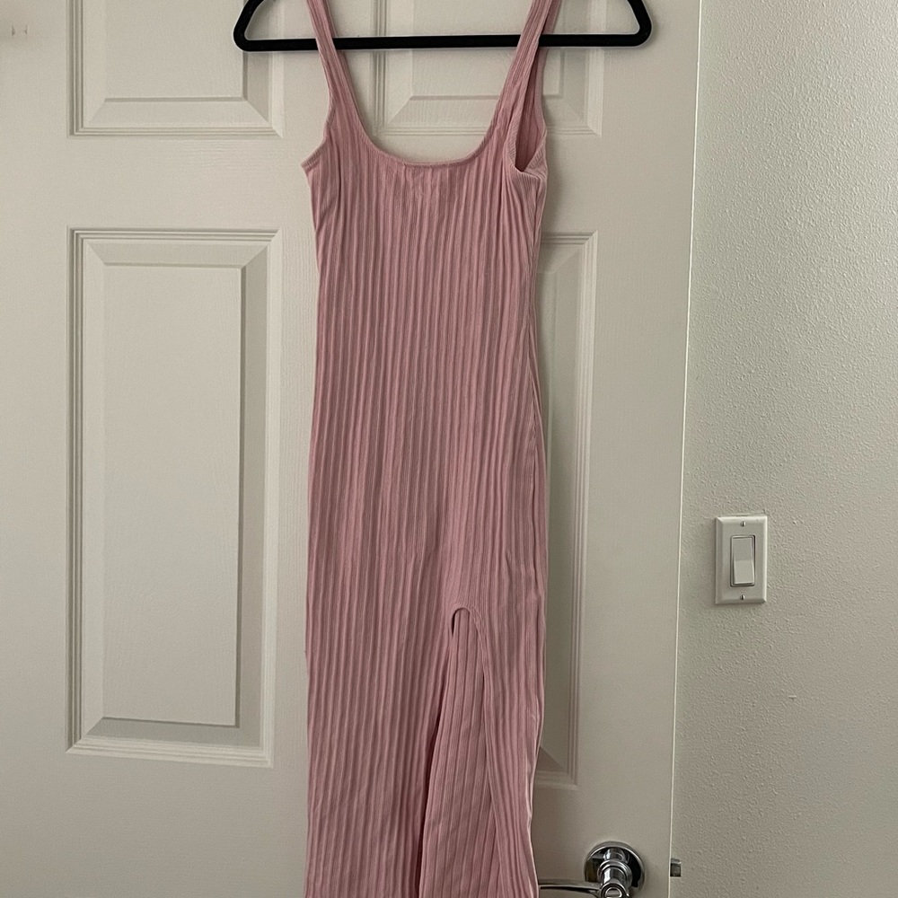 Privacy Please Revolve pink ribbed body con dress